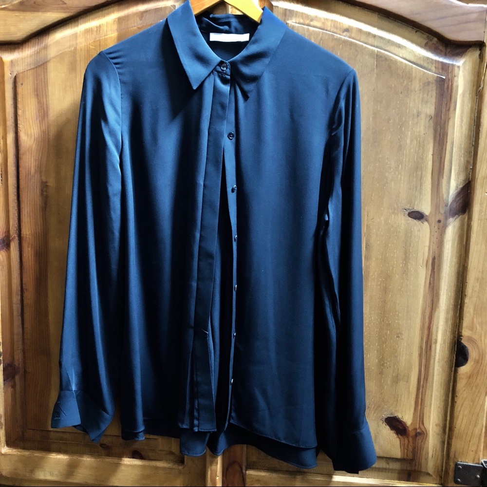 Vince 100% Silk Concealed Button Down Blue L - Picture 3 of 7